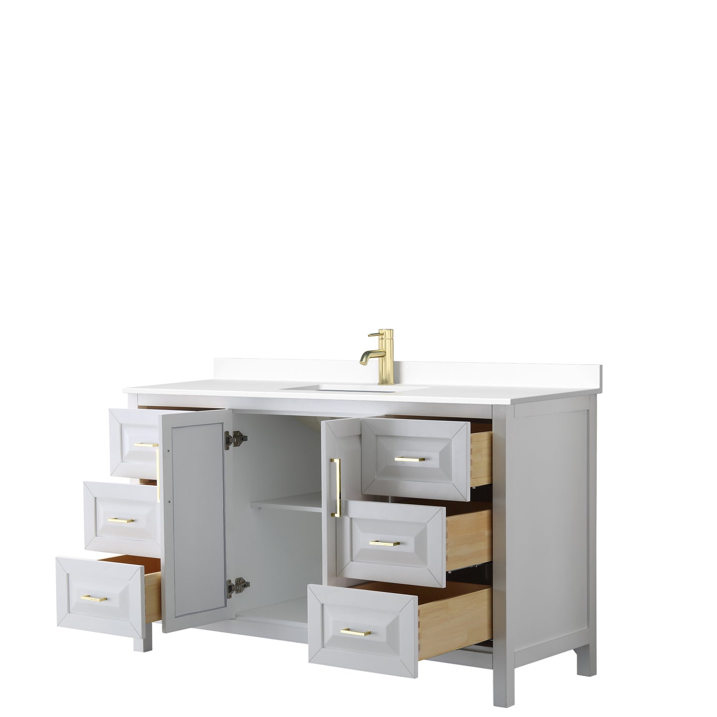 Daria 60" Single Vanity in White, White Cultured Marble Top, Gold Trim