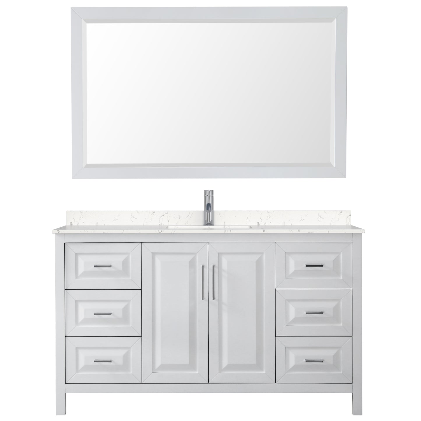 Daria 60" Single Vanity in White, Carrara Cultured Marble Top, Sink, 58" Mirror