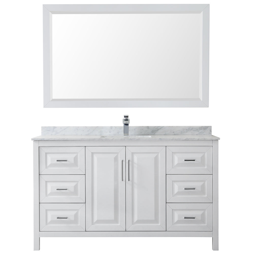 Daria 60" Single Vanity in White, Top, Square Sink, 58" Mirror