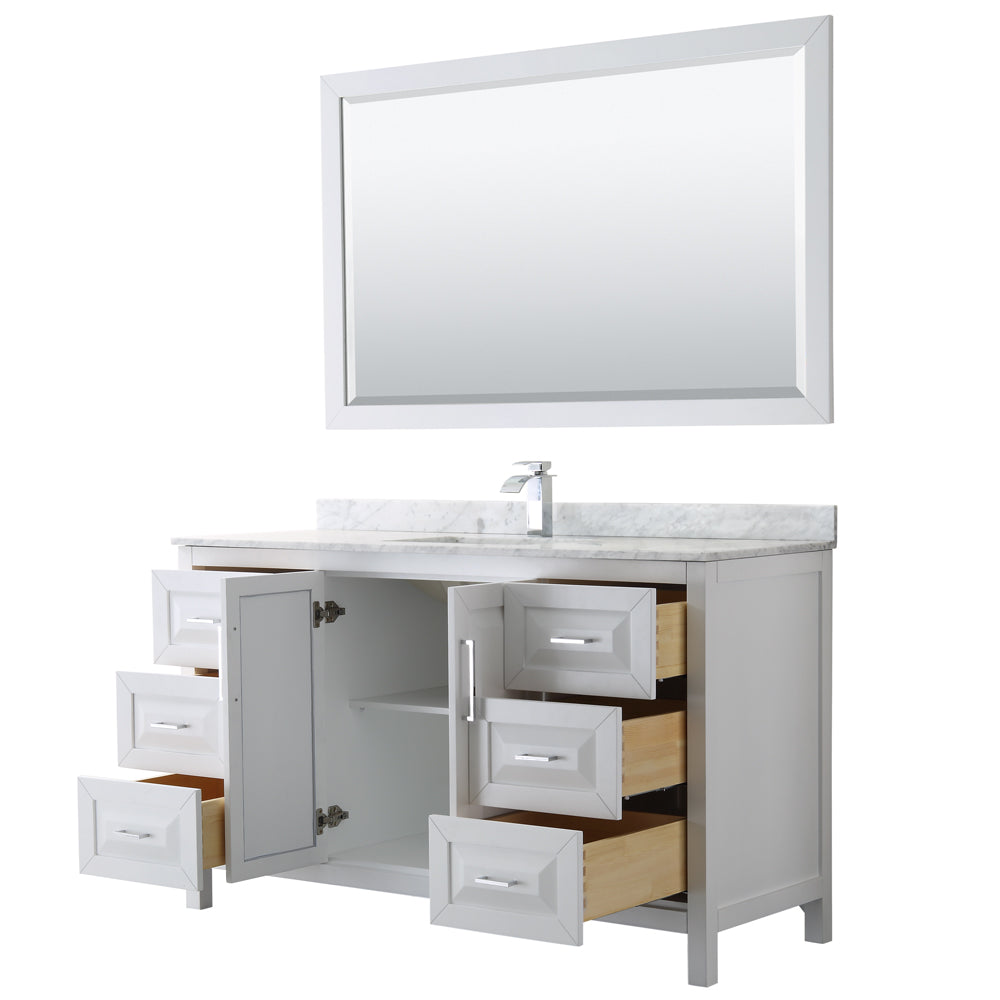 Daria 60" Single Vanity in White, Top, Square Sink, 58" Mirror