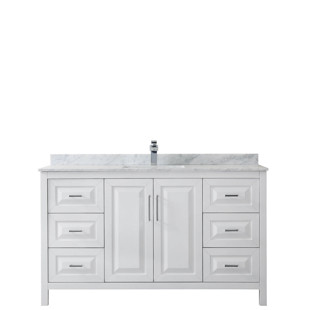 Daria 60" Single Vanity in White, Top, Square Sink, No Mirror