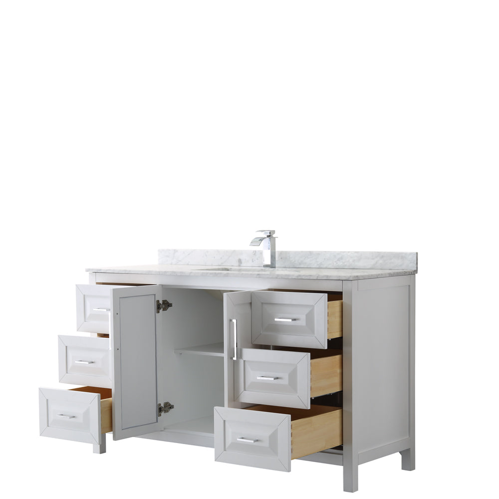 Daria 60" Single Vanity in White, Top, Square Sink, No Mirror