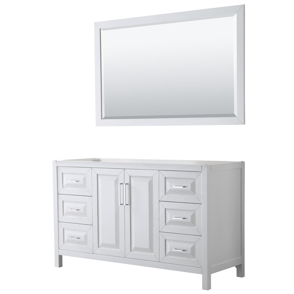 Daria 60" Single Vanity in White, No Top, No Sink, 58" Mirror