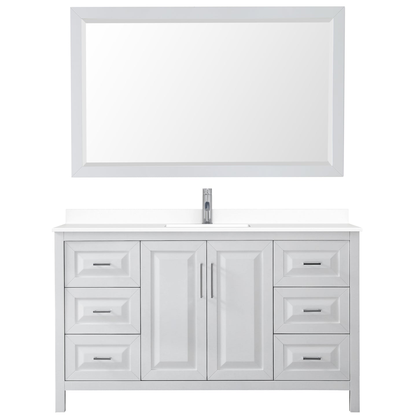 Daria 60" Single Vanity in White, White Cultured Marble Top, Sink, 58" Mirror