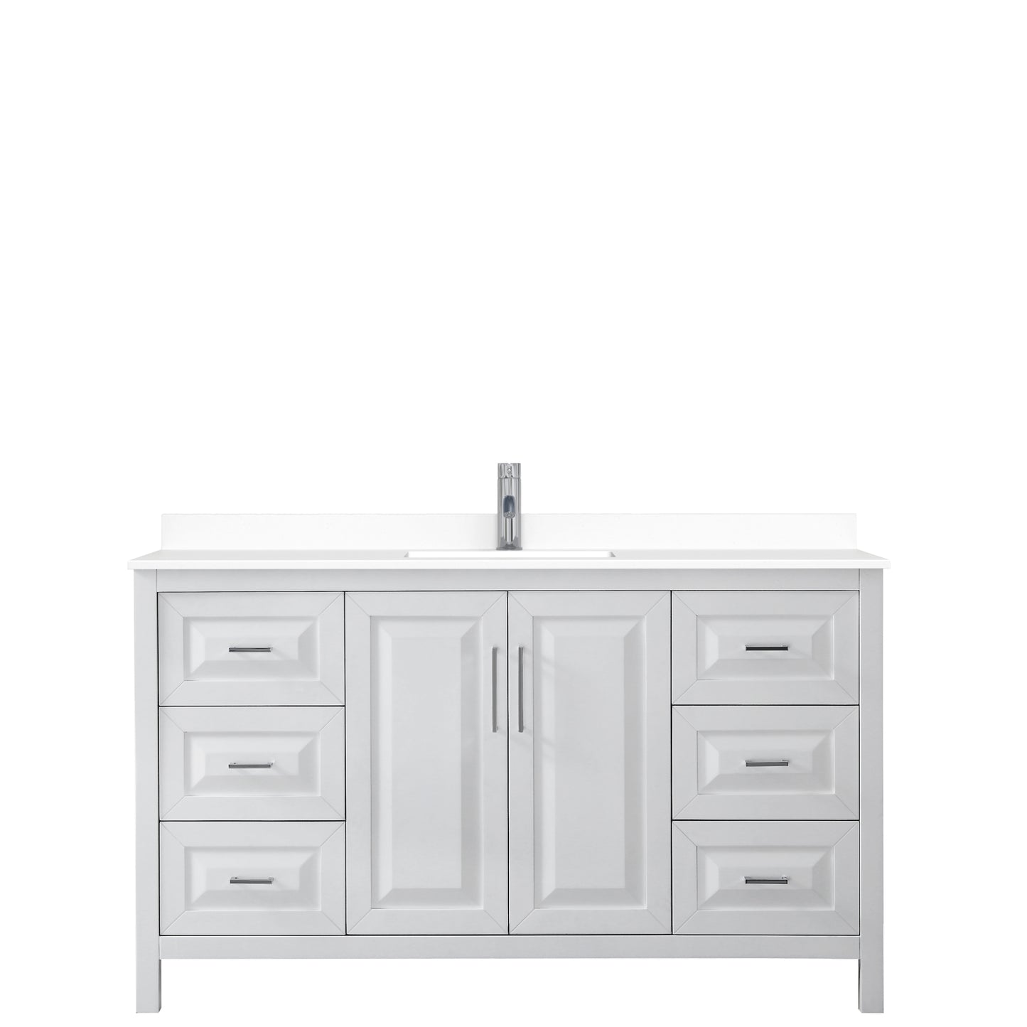Daria 60" Single Vanity in White, White Cultured Marble Top, Sink