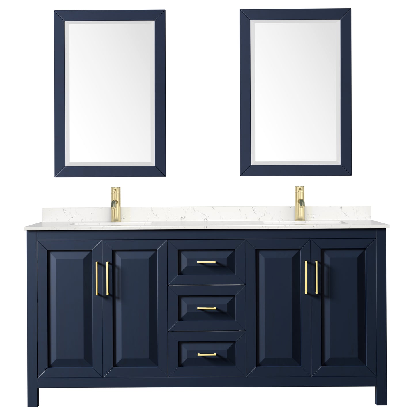 Daria 72" Double Vanity in Dark Blue, Carrara Cultured Marble Top, 24" Mirrors