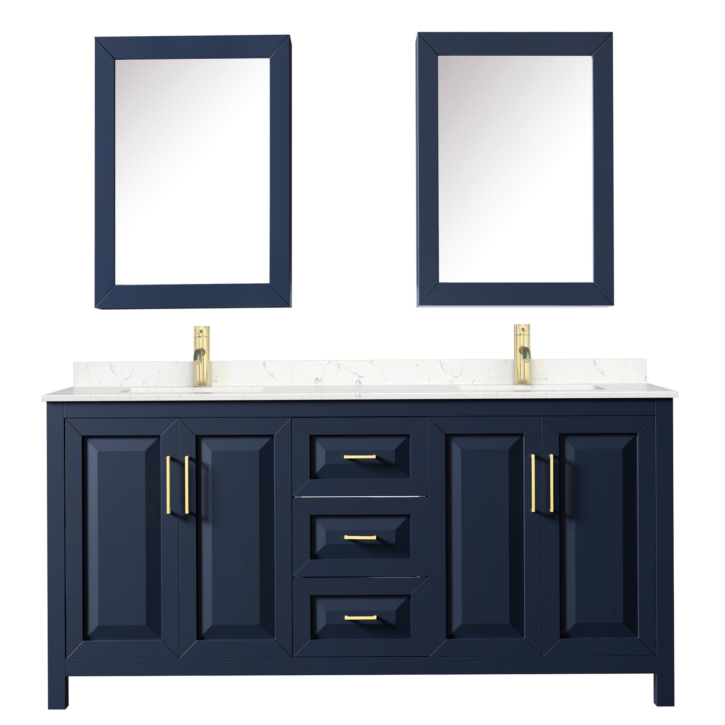 Daria 72" Double Vanity in Blue, Carrara Cultured Marble Top, Medicine Cabinets