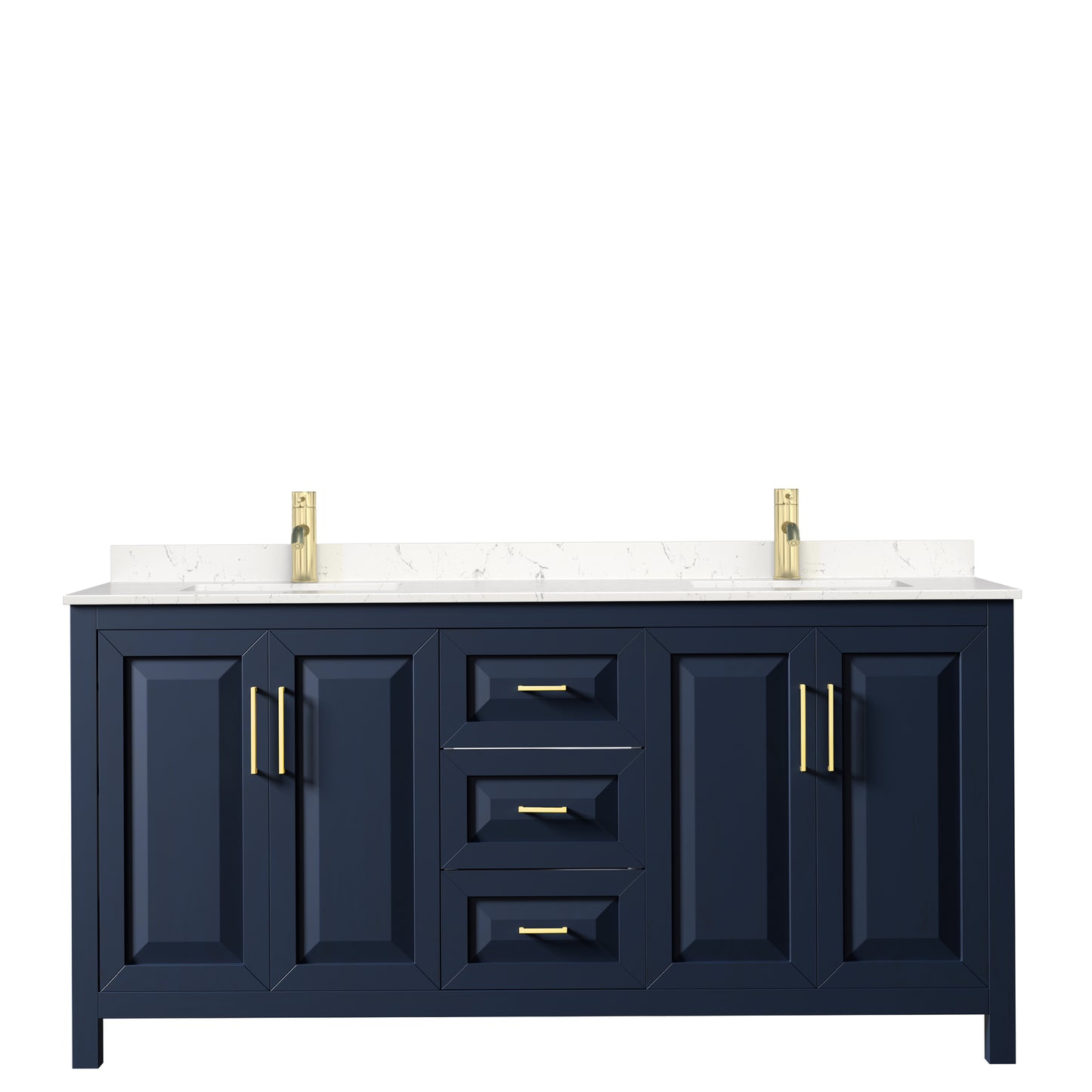 Daria 72" Double Vanity in Dark Blue, Carrara Cultured Marble Top, Sinks