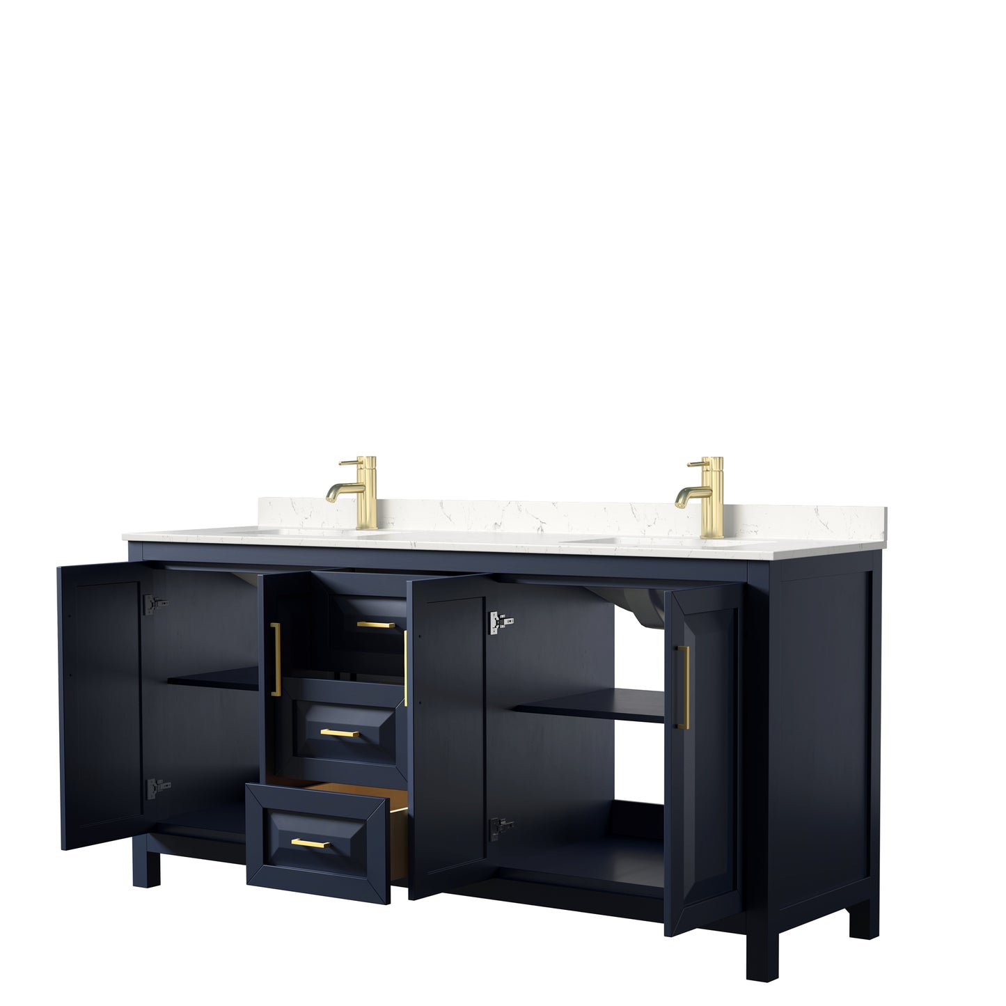 Daria 72" Double Vanity in Dark Blue, Carrara Cultured Marble Top, Sinks