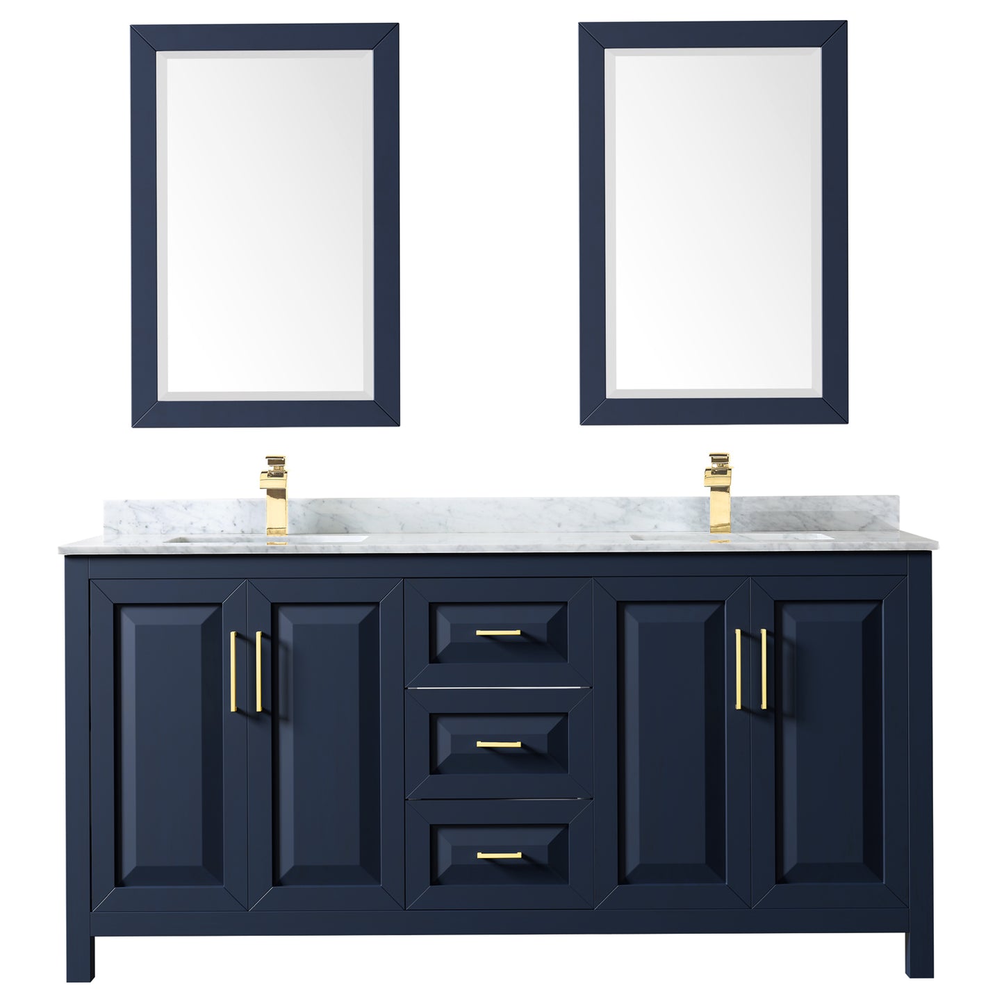 Daria 72" Double Vanity in Dark Blue, Top, Square Sinks, 24" Mirrors