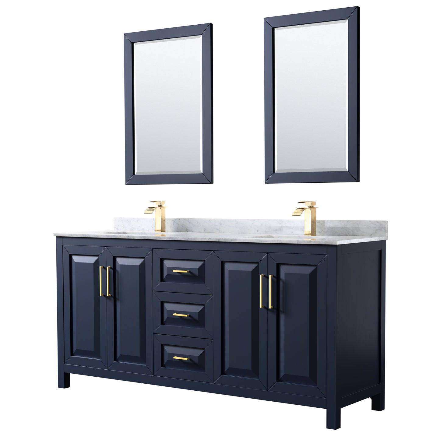 Daria 72" Double Vanity in Dark Blue, Top, Square Sinks, 24" Mirrors
