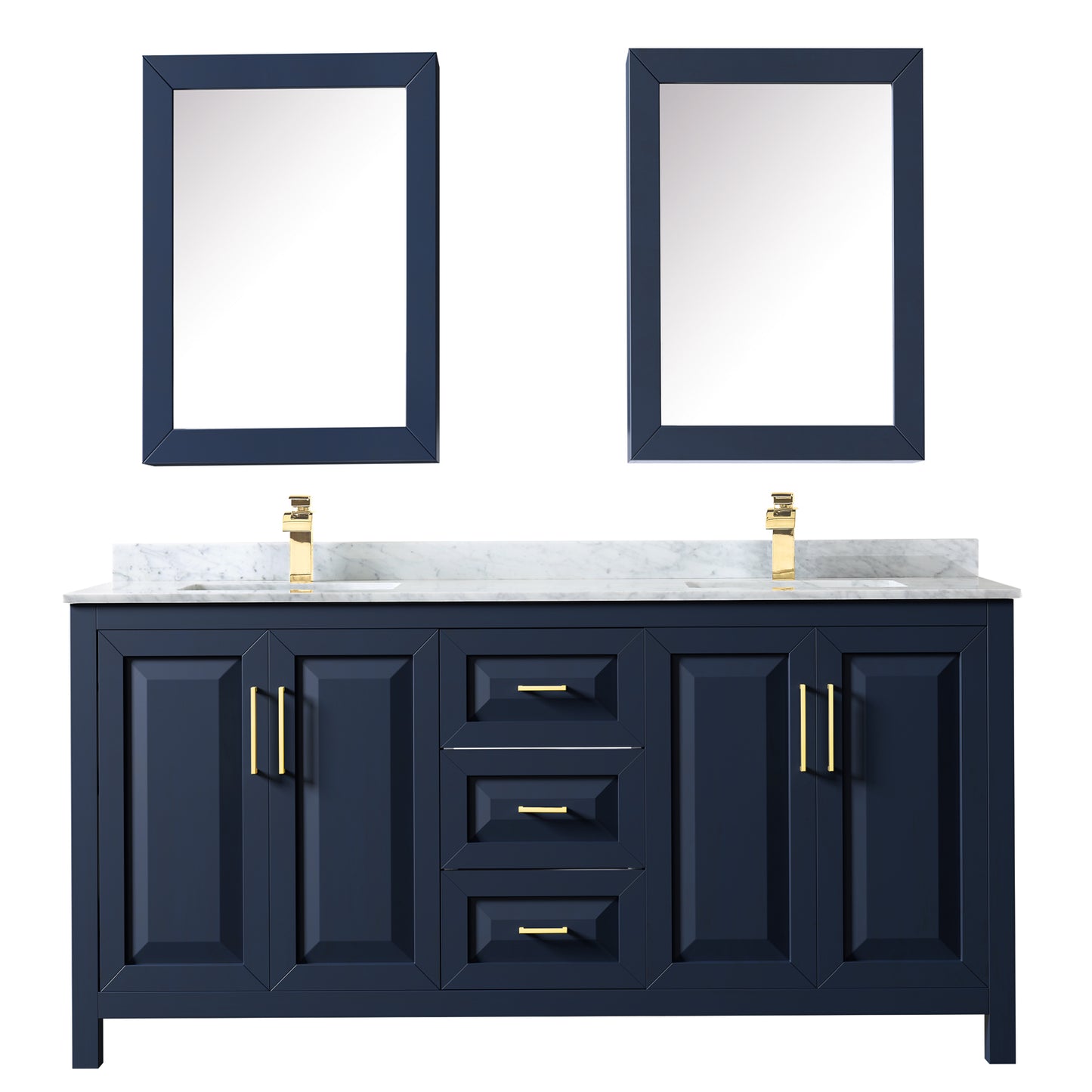 Daria 72" Double Vanity in Dark Blue, Top, Square Sinks, Medicine Cabinets