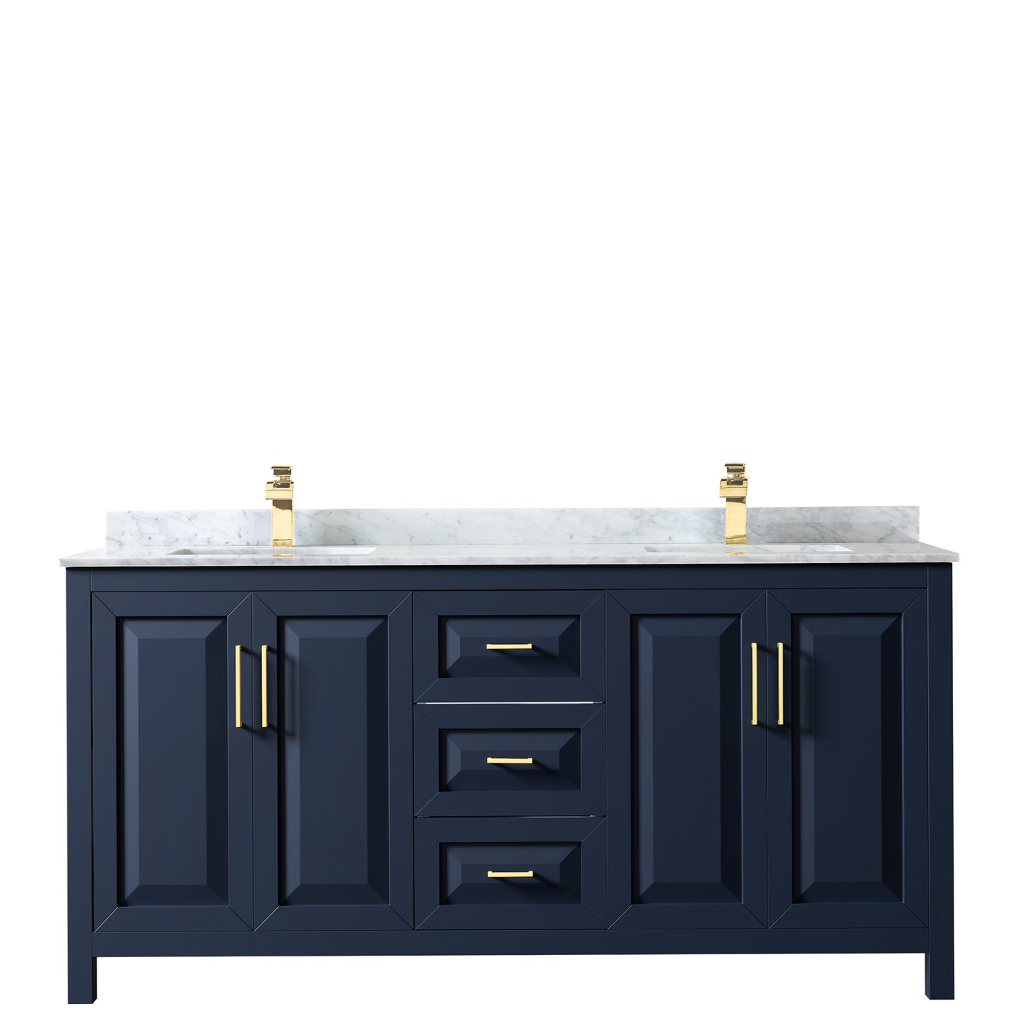 Daria 72" Double Vanity in Dark Blue, Top, Square Sinks, No Mirror