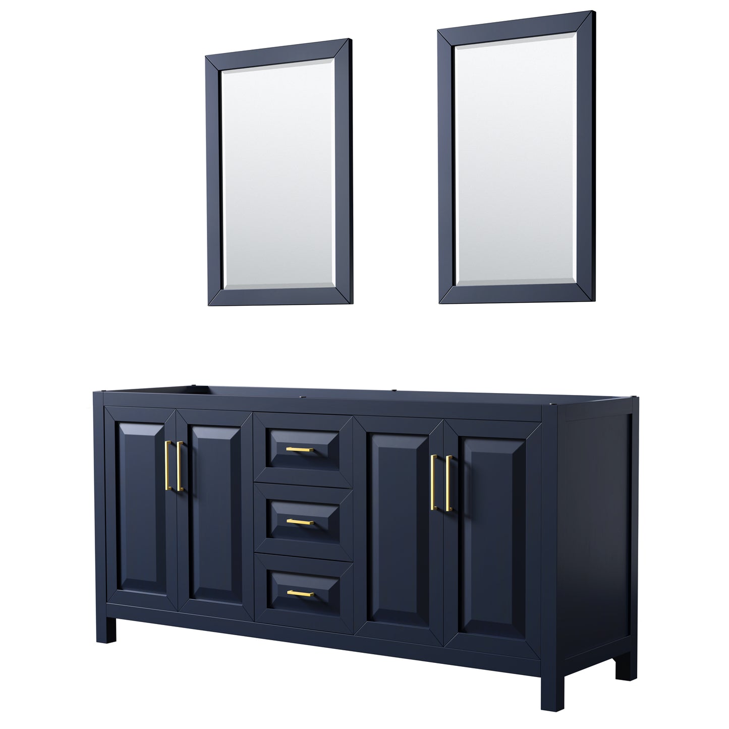 Daria 72" Double Vanity in Dark Blue, No Top, No Sink, 24" Mirrors