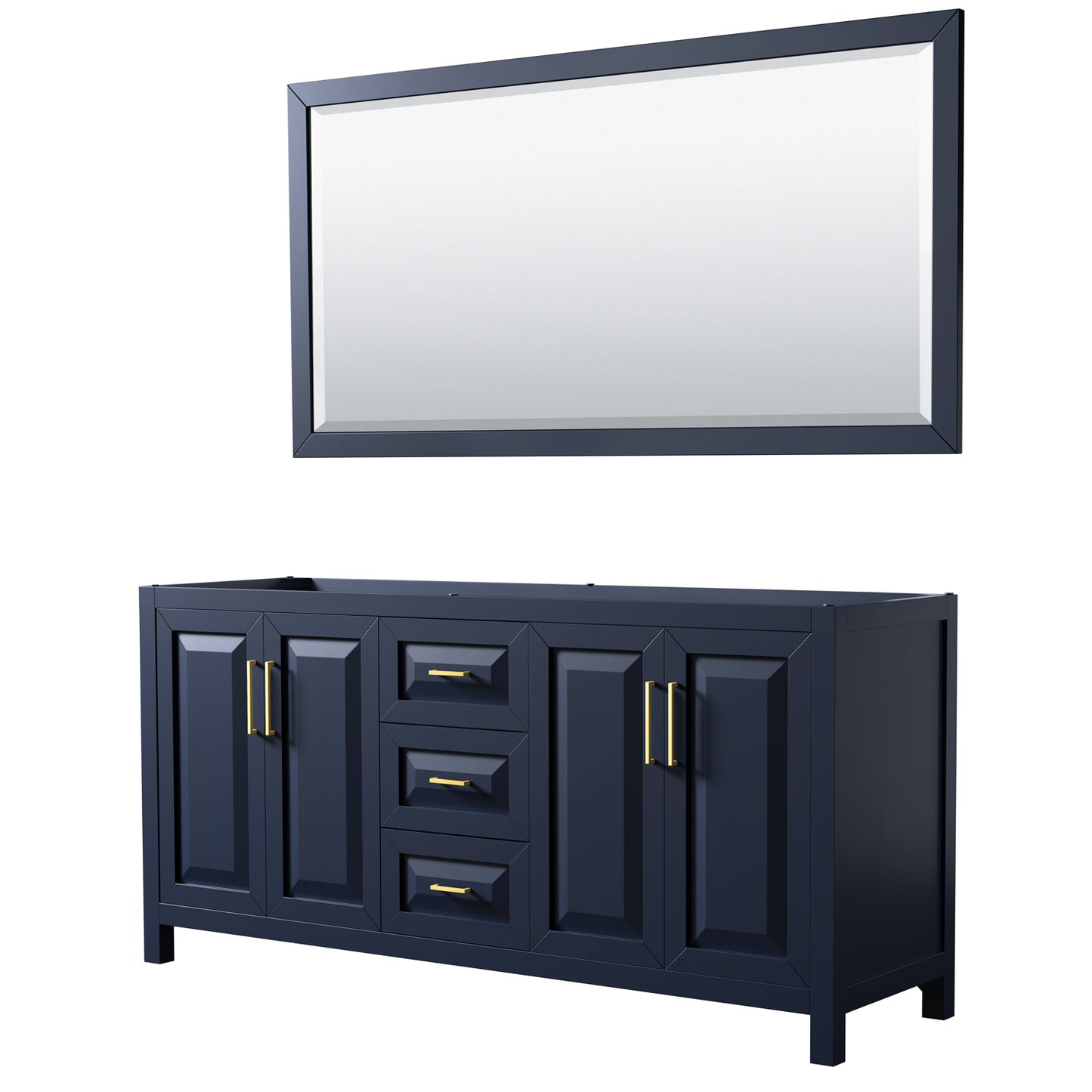Daria 72" Double Vanity in Dark Blue, No Top, No Sink, 70" Mirror