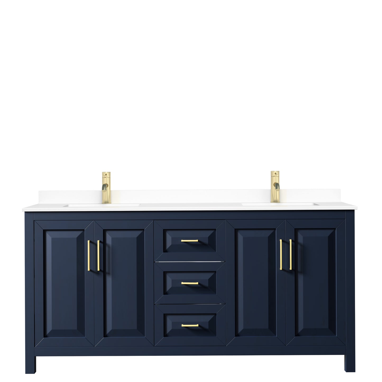Daria 72" Double Vanity in Dark Blue, White Cultured Marble Top, Sinks