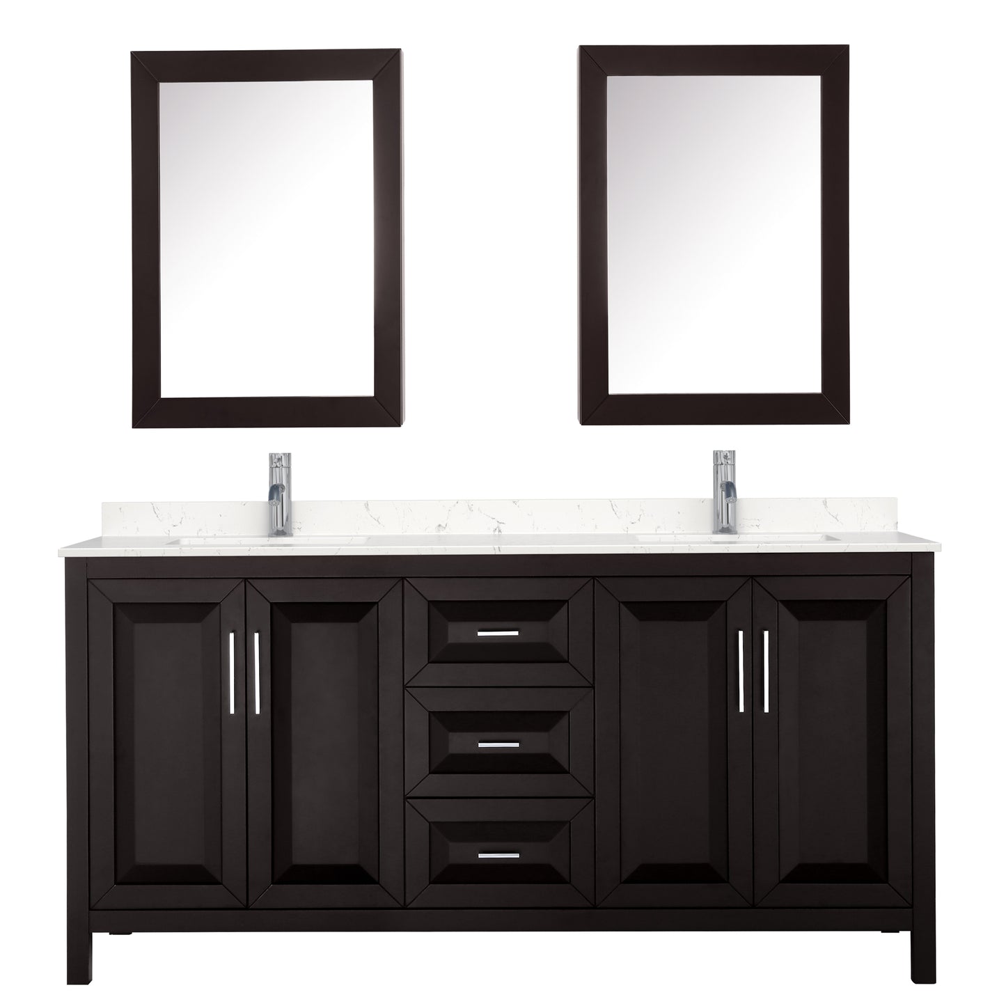 Daria 72" Double Vanity in Espresso, Carrara Marble Top, Medicine Cabinets