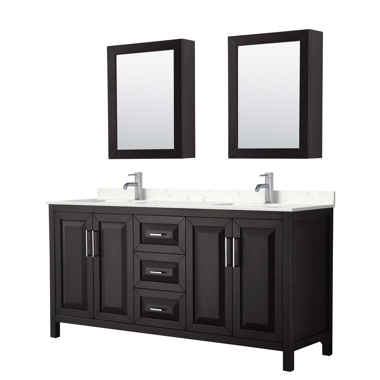 Daria 72" Double Vanity in Espresso, Carrara Marble Top, Medicine Cabinets