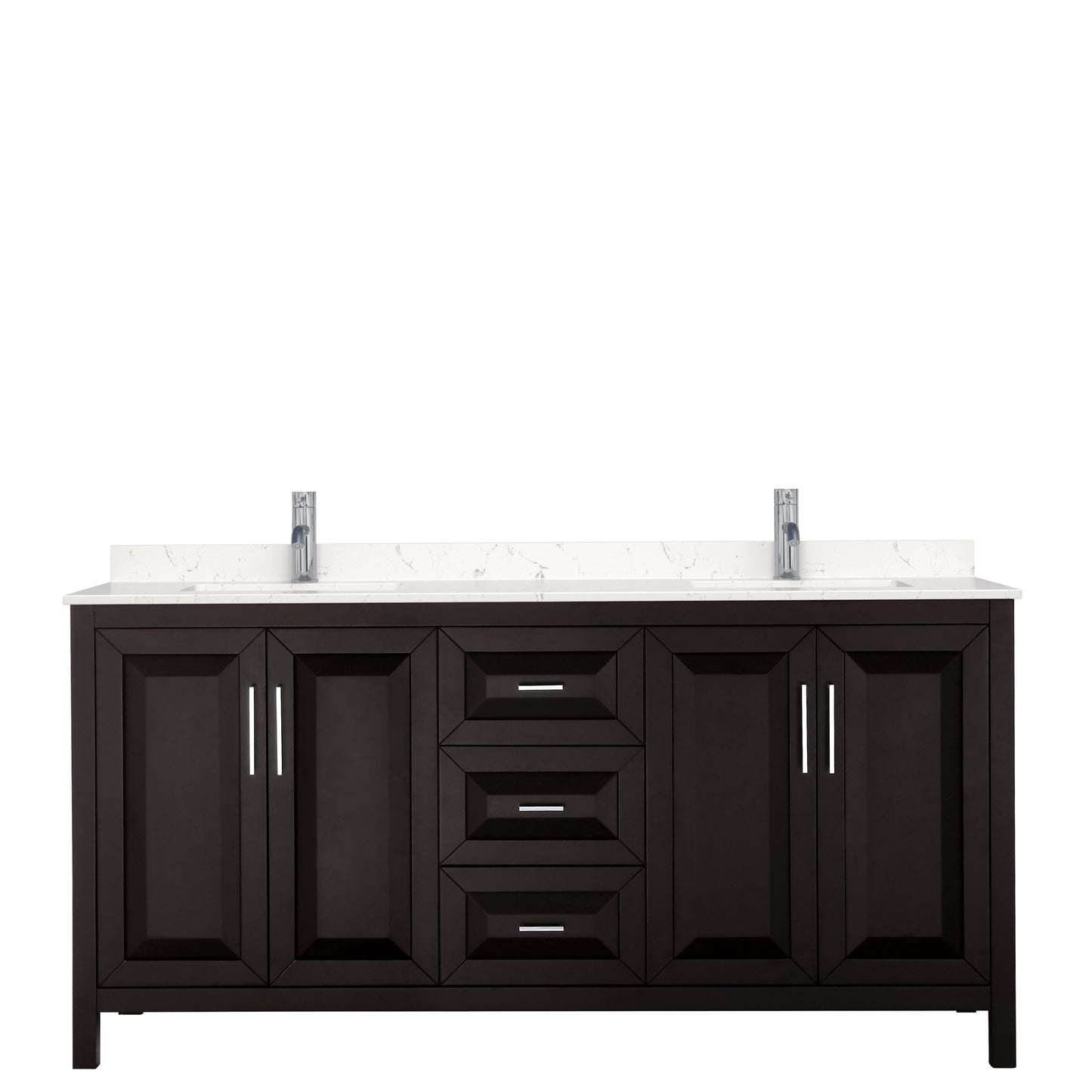 Daria 72" Double Vanity in Dark Espresso, Carrara Cultured Marble Top, Sinks