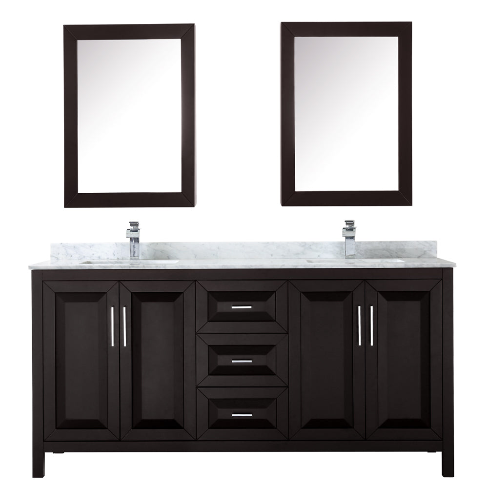 Daria 72" Double Vanity in Dark Espresso, Top, Square Sinks, Medicine Cabinets