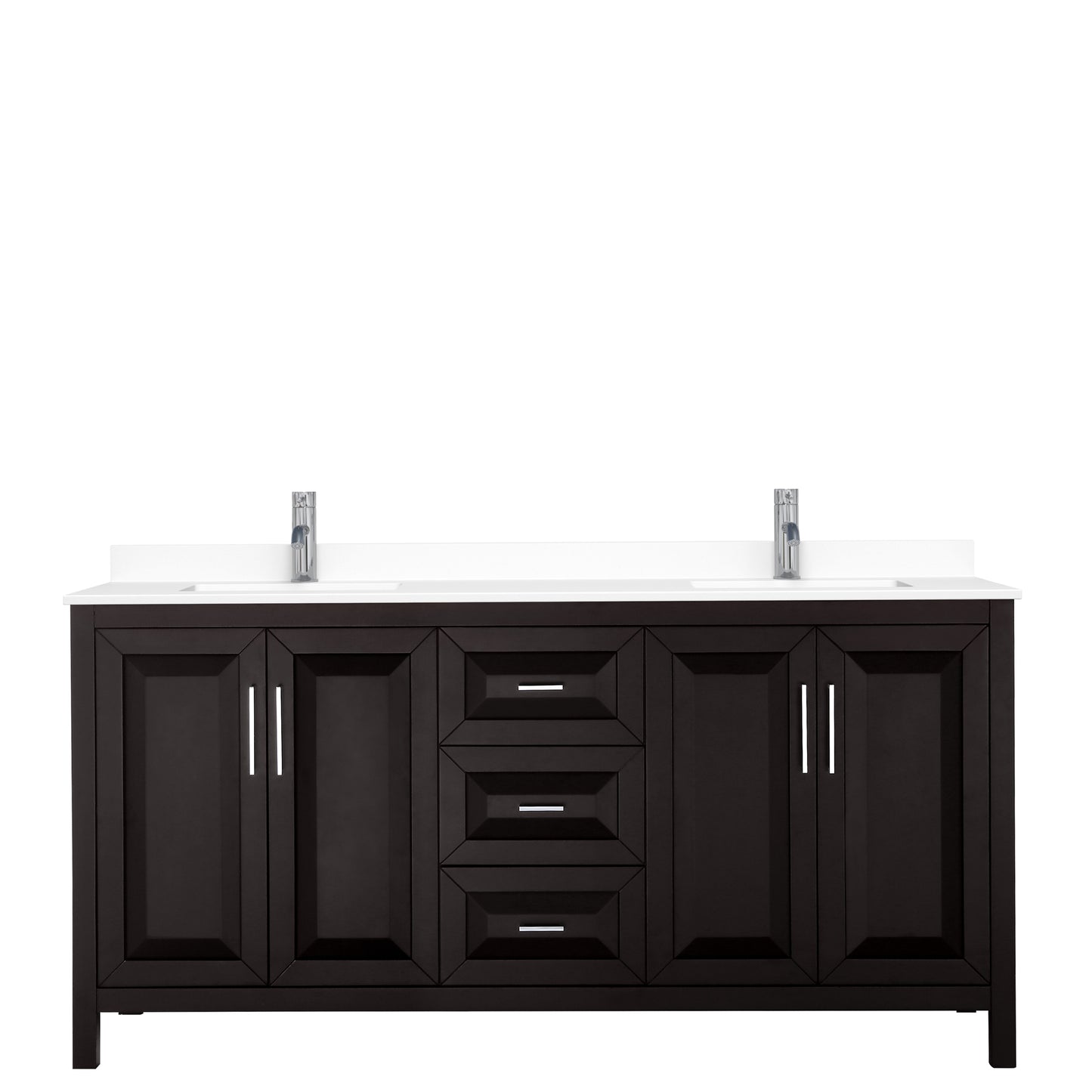 Daria 72" Double Vanity in Dark Espresso, White Cultured Marble Top, Sinks
