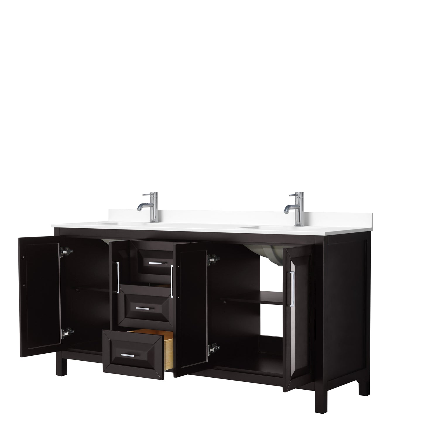 Daria 72" Double Vanity in Dark Espresso, White Cultured Marble Top, Sinks