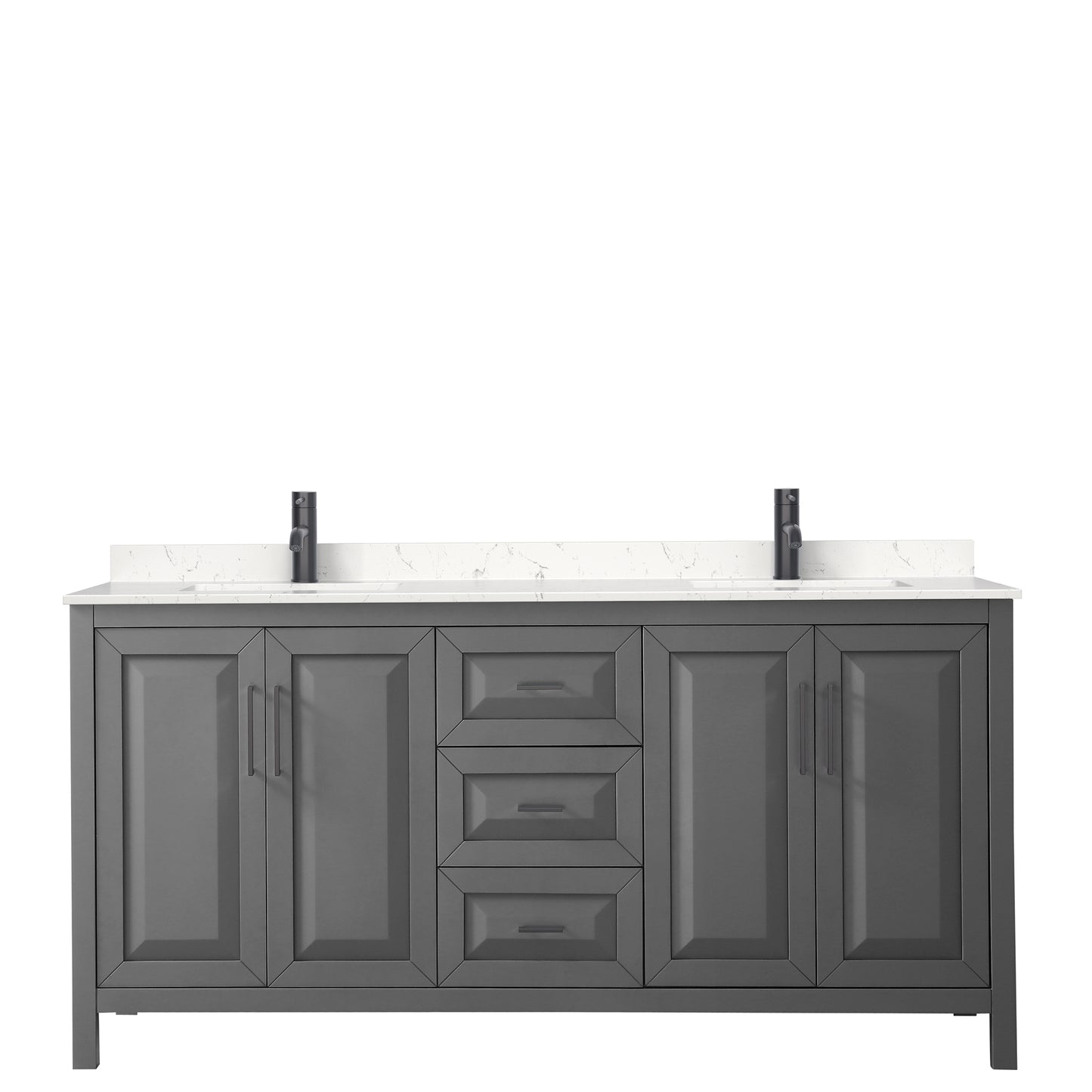 Daria 72" Double Vanity in Dark Gray, Carrara Cultured Marble Top, Black Trim