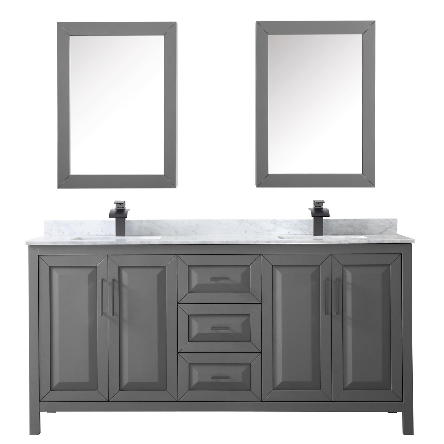 Daria 72" Double Vanity in Dark Gray, Top, Black Trim, Medicine Cabinets