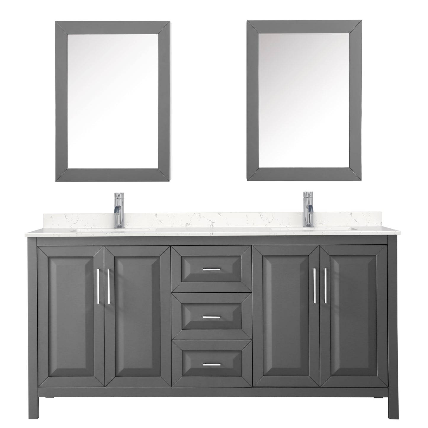 Daria 72" Double Vanity in Gray, Carrara Cultured Marble Top, Medicine Cabinets