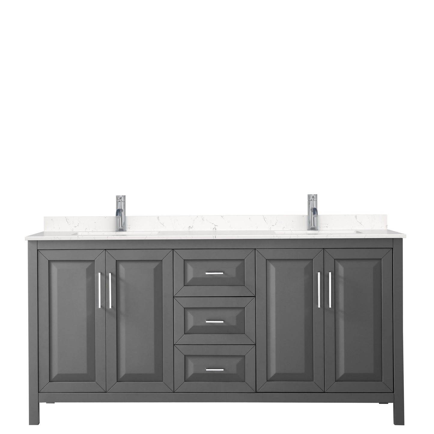 Daria 72" Double Vanity in Dark Gray, Carrara Cultured Marble Top, Sinks