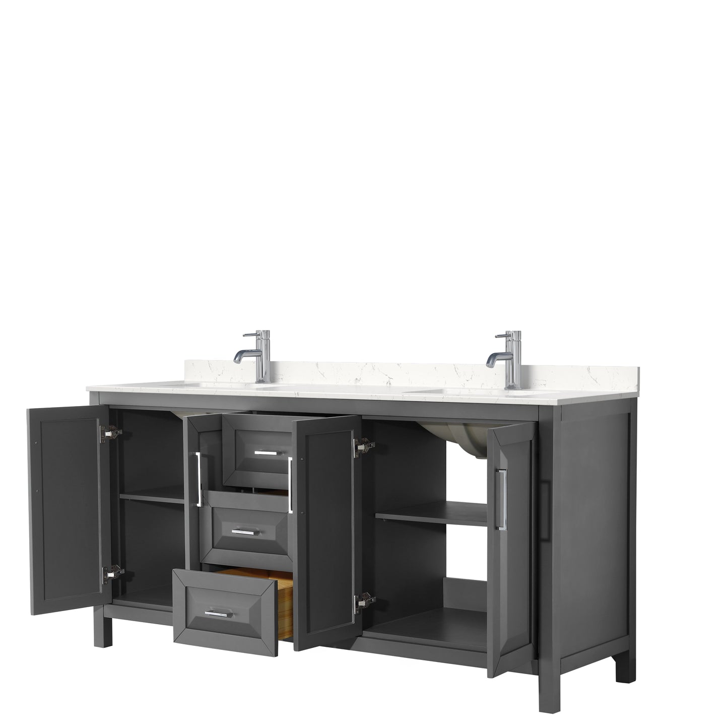 Daria 72" Double Vanity in Dark Gray, Carrara Cultured Marble Top, Sinks
