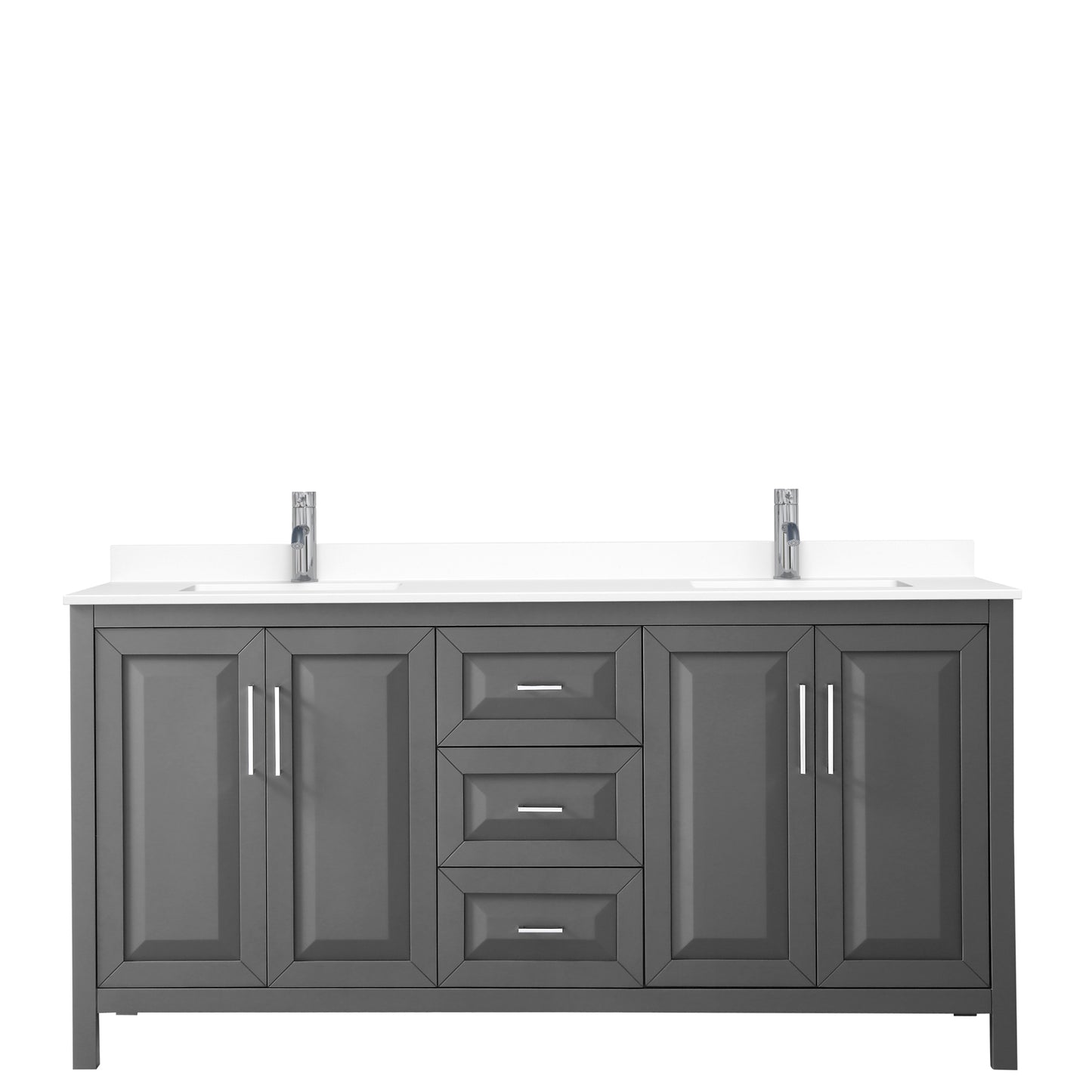 Daria 72" Double Vanity in Dark Gray, White Cultured Marble Top, Sinks