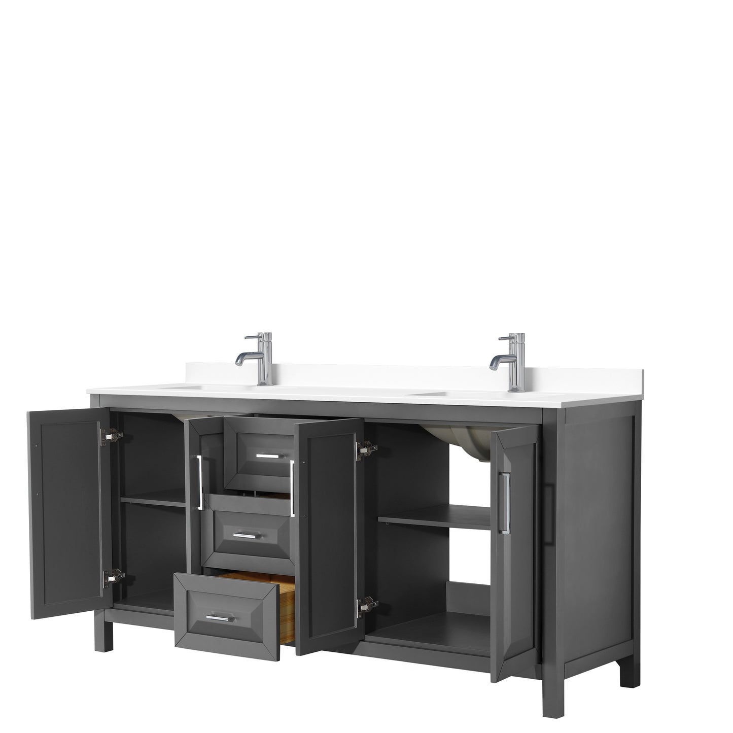 Daria 72" Double Vanity in Dark Gray, White Cultured Marble Top, Sinks