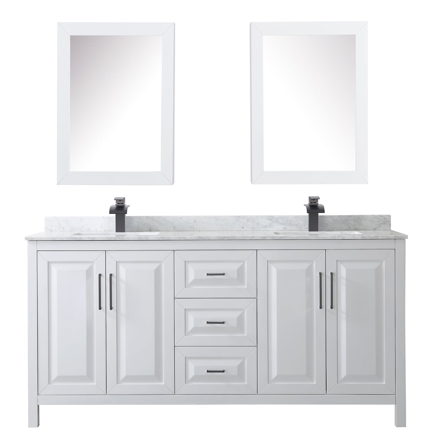 Daria 72" Double Vanity in White, Top, Black Trim, Medicine Cabinets