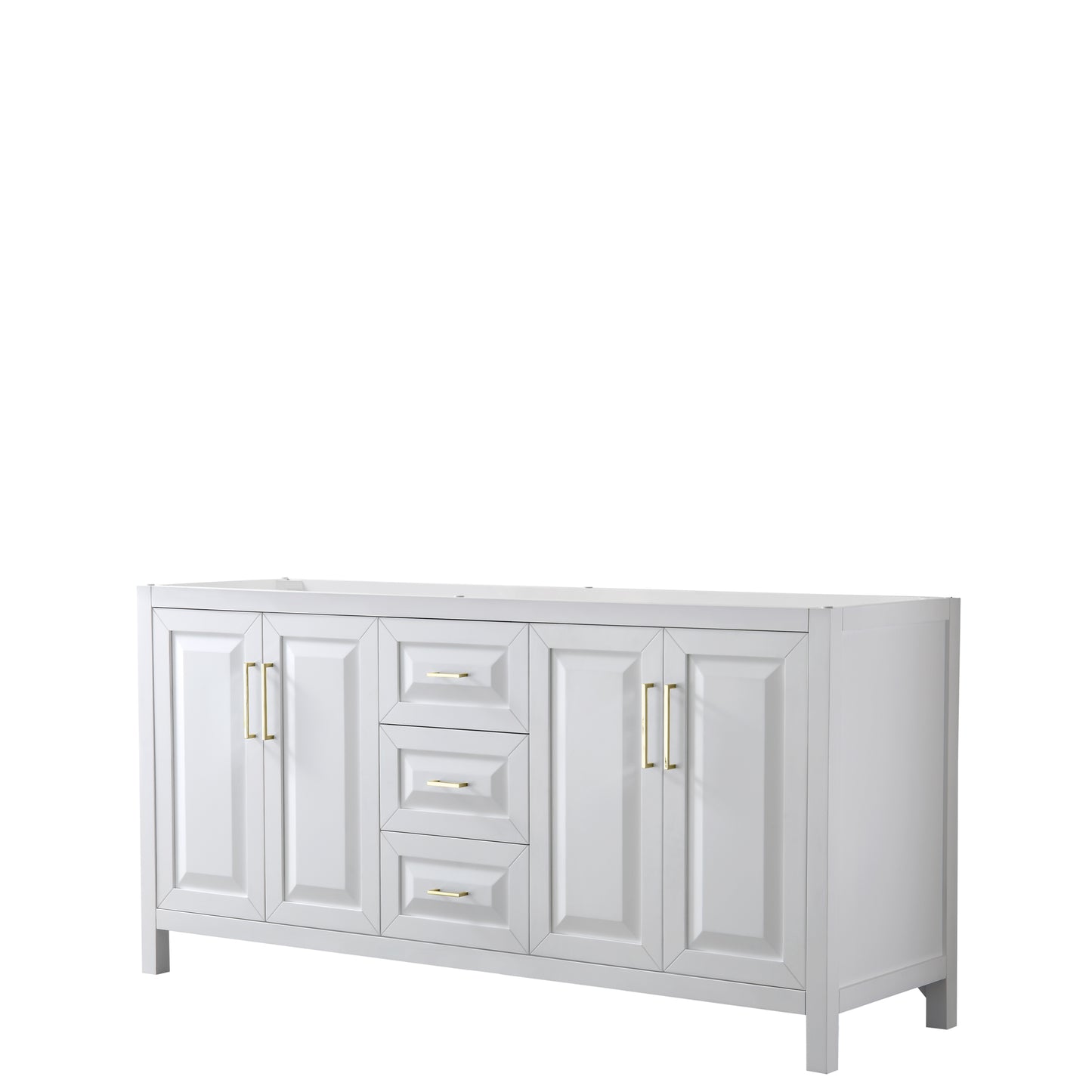 Daria 72" Double Vanity in White, No Top, No Sink, Brushed Gold Trim