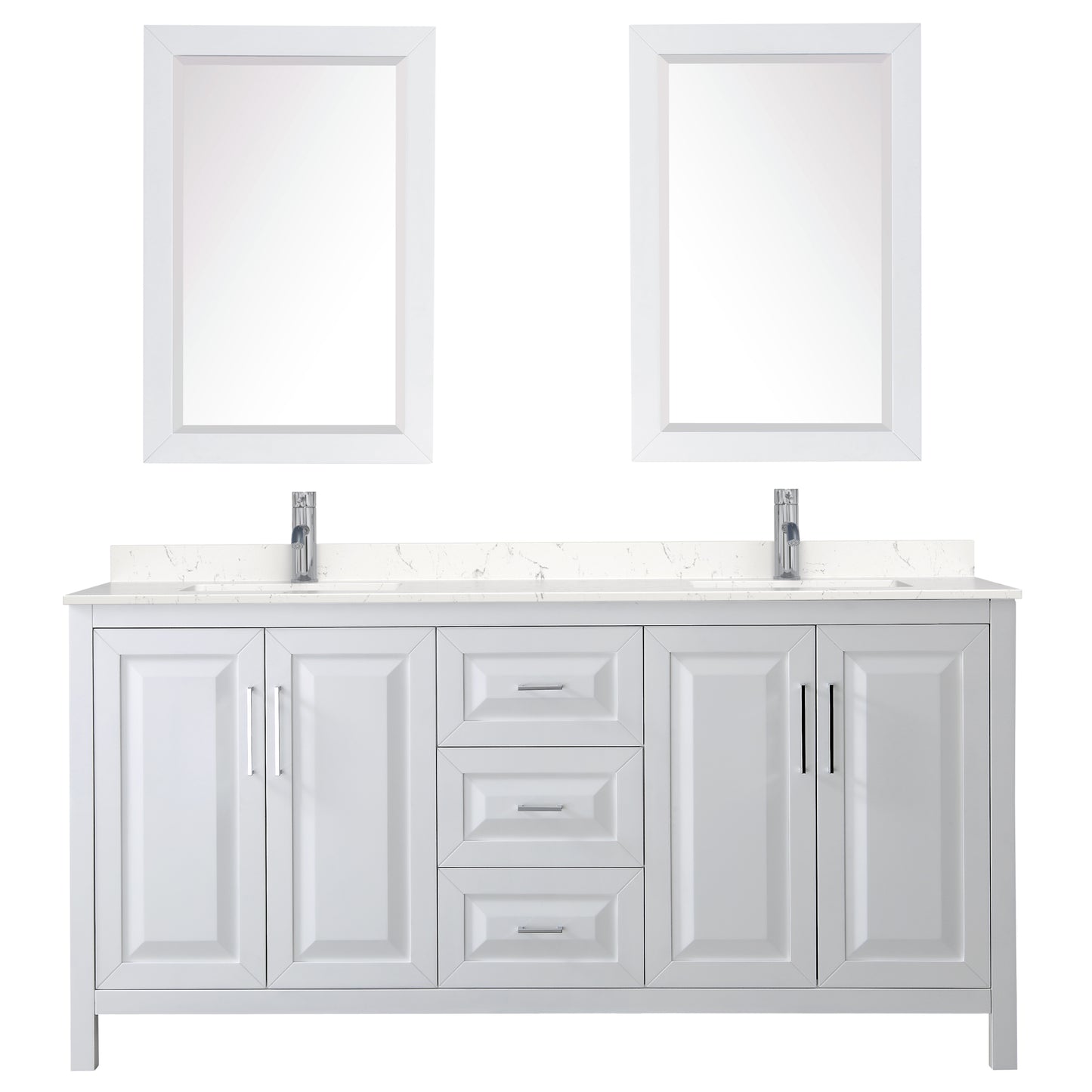 Daria 72" Double Vanity in White, Carrara Cultured Marble Top, 24" Mirrors
