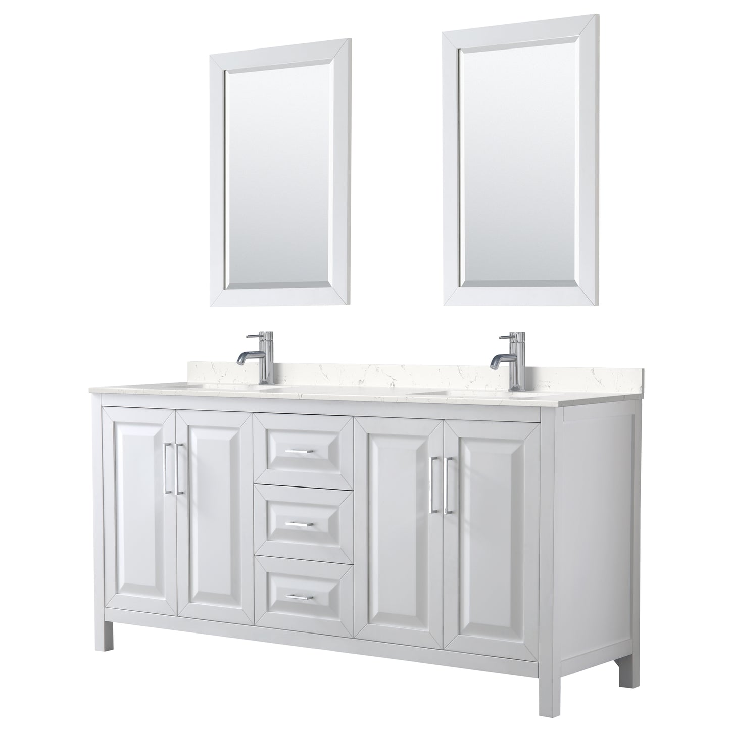 Daria 72" Double Vanity in White, Carrara Cultured Marble Top, 24" Mirrors