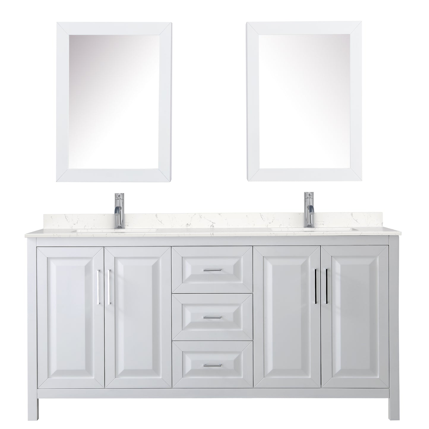 Daria 72" Double Vanity in White, Carrara Cultured Marble Top, Medicine Cabinets