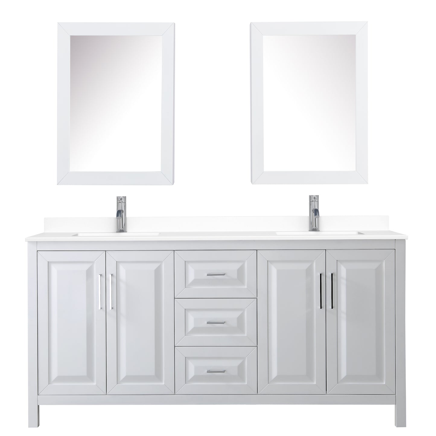 Daria 72" Double Vanity in White, White Cultured Marble Top, Medicine Cabinets