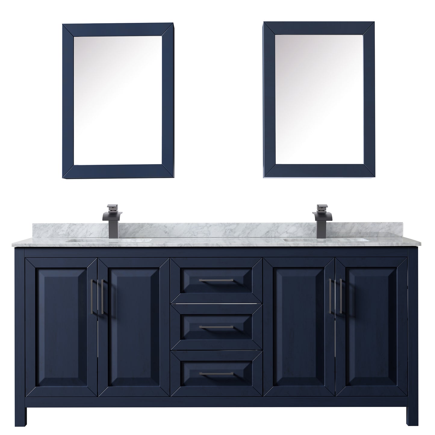 Daria 80" Double Vanity in Dark Blue, Top, Black Trim, Medicine Cabinets