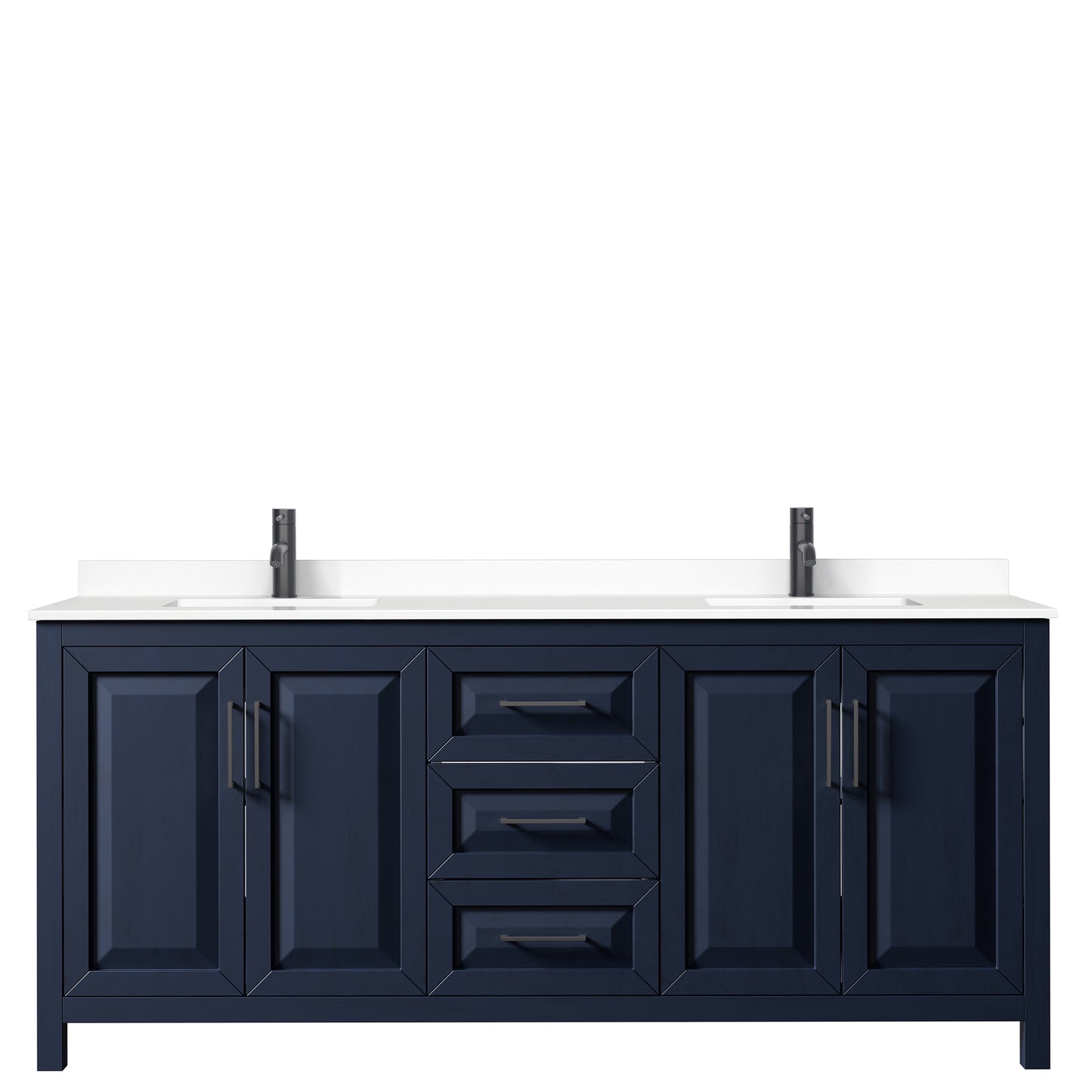 Daria 80" Double Vanity in Dark Blue, White Cultured Marble Top, Black Trim
