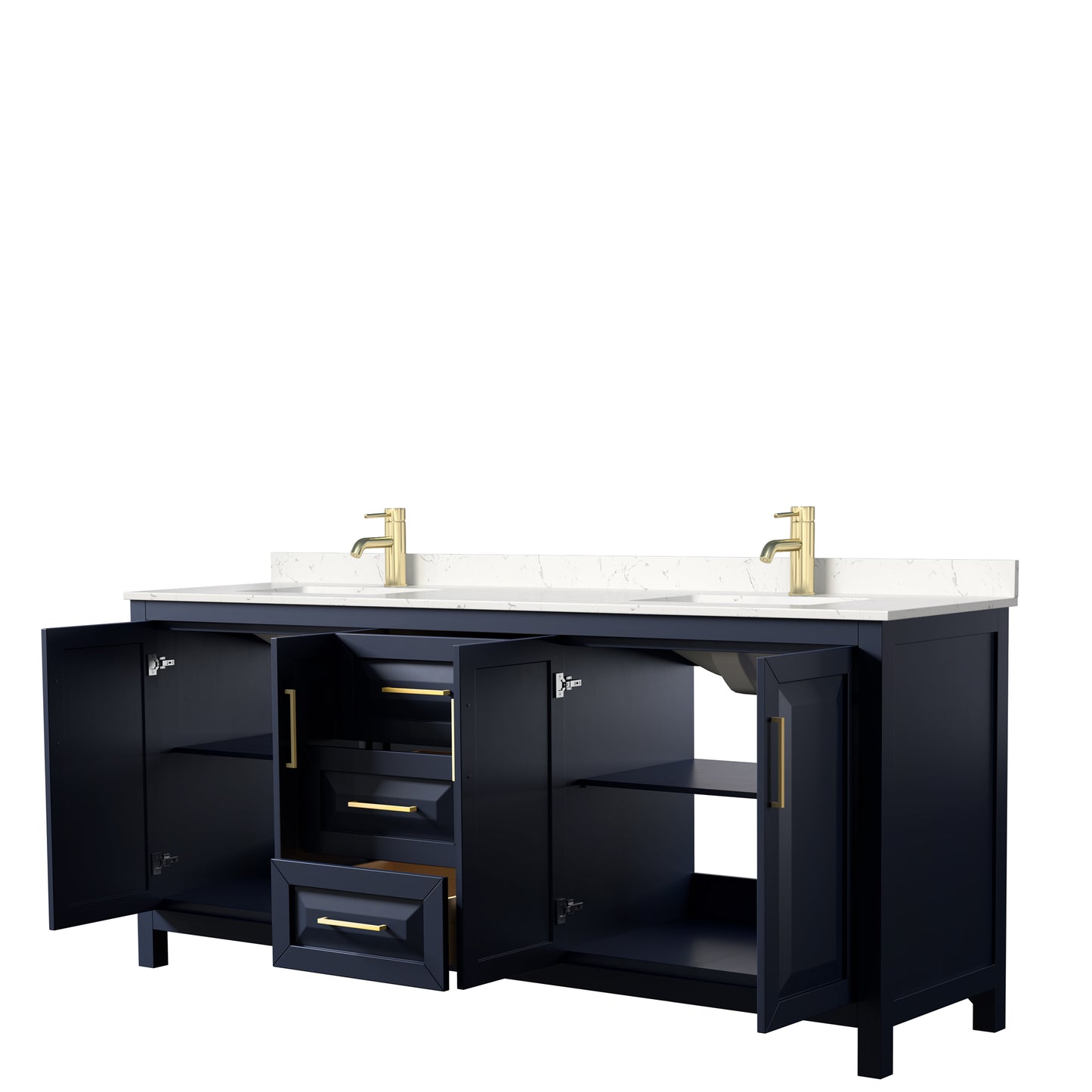 Daria 80" Double Vanity in Dark Blue, Carrara Cultured Marble Top, Sinks