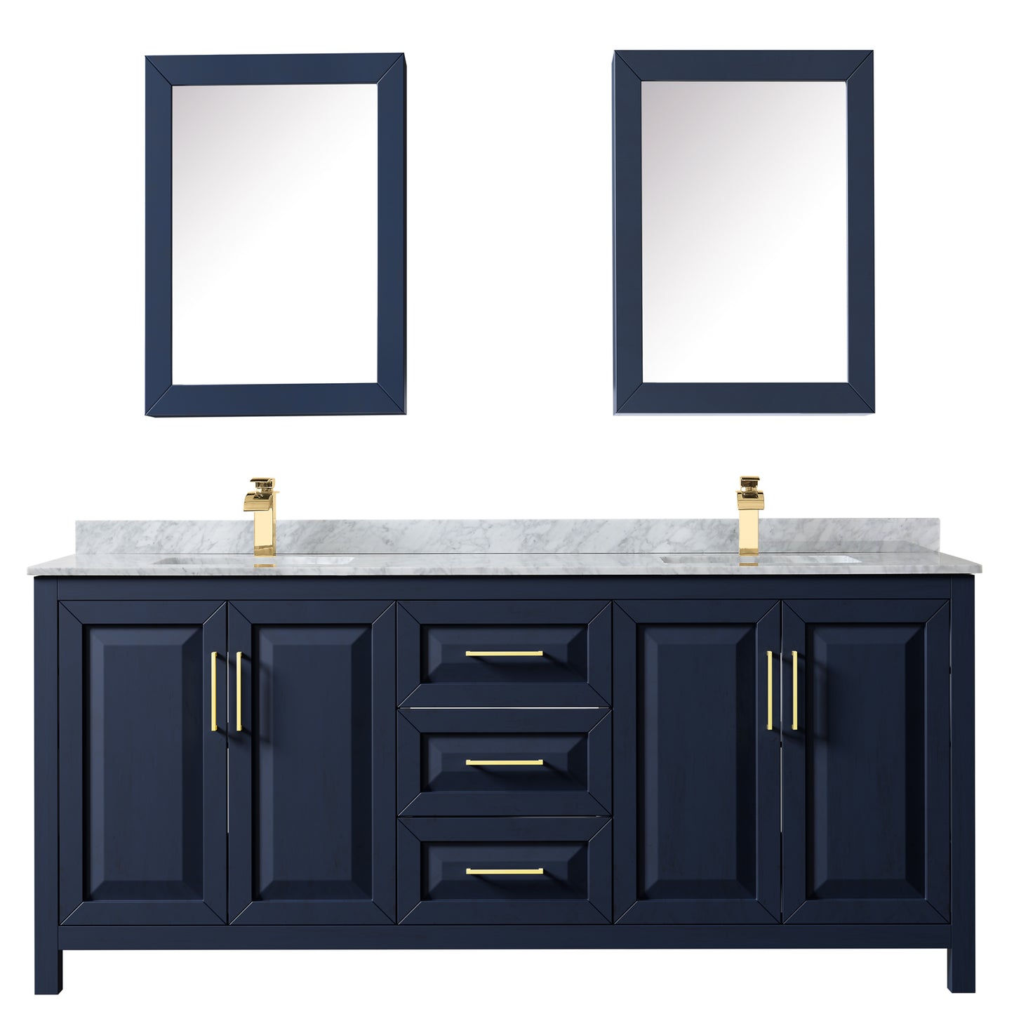 Daria 80" Double Vanity in Dark Blue, Top, Square Sinks, Medicine Cabinets