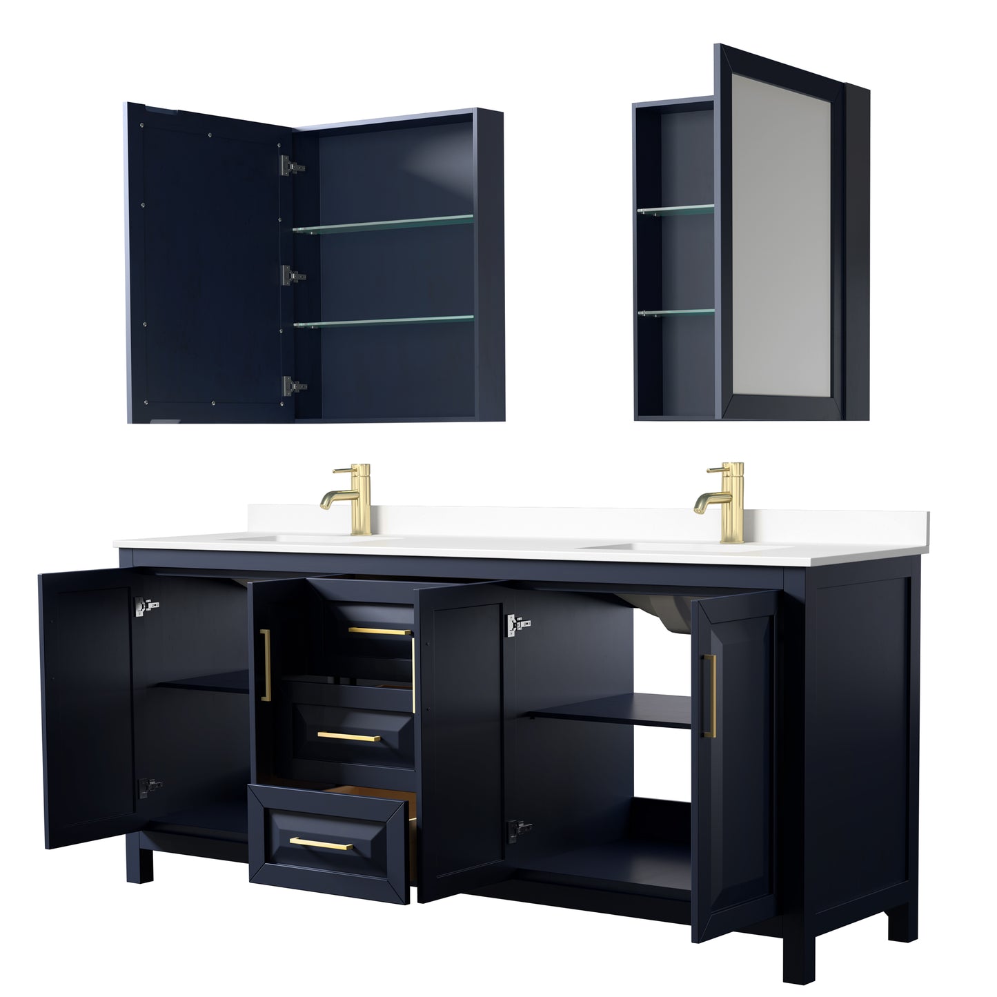 Daria 80" Double Vanity in Blue, White Cultured Marble Top, Medicine Cabinets