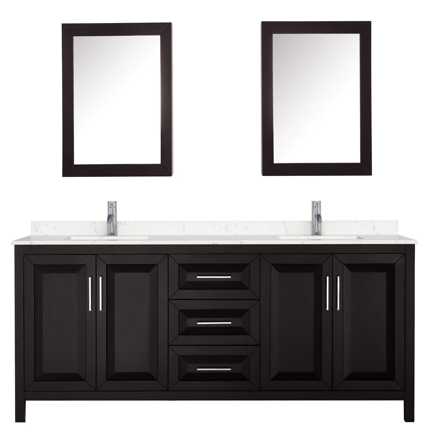 Daria 80" Double Vanity in Espresso, Carrara Marble Top, Medicine Cabinets