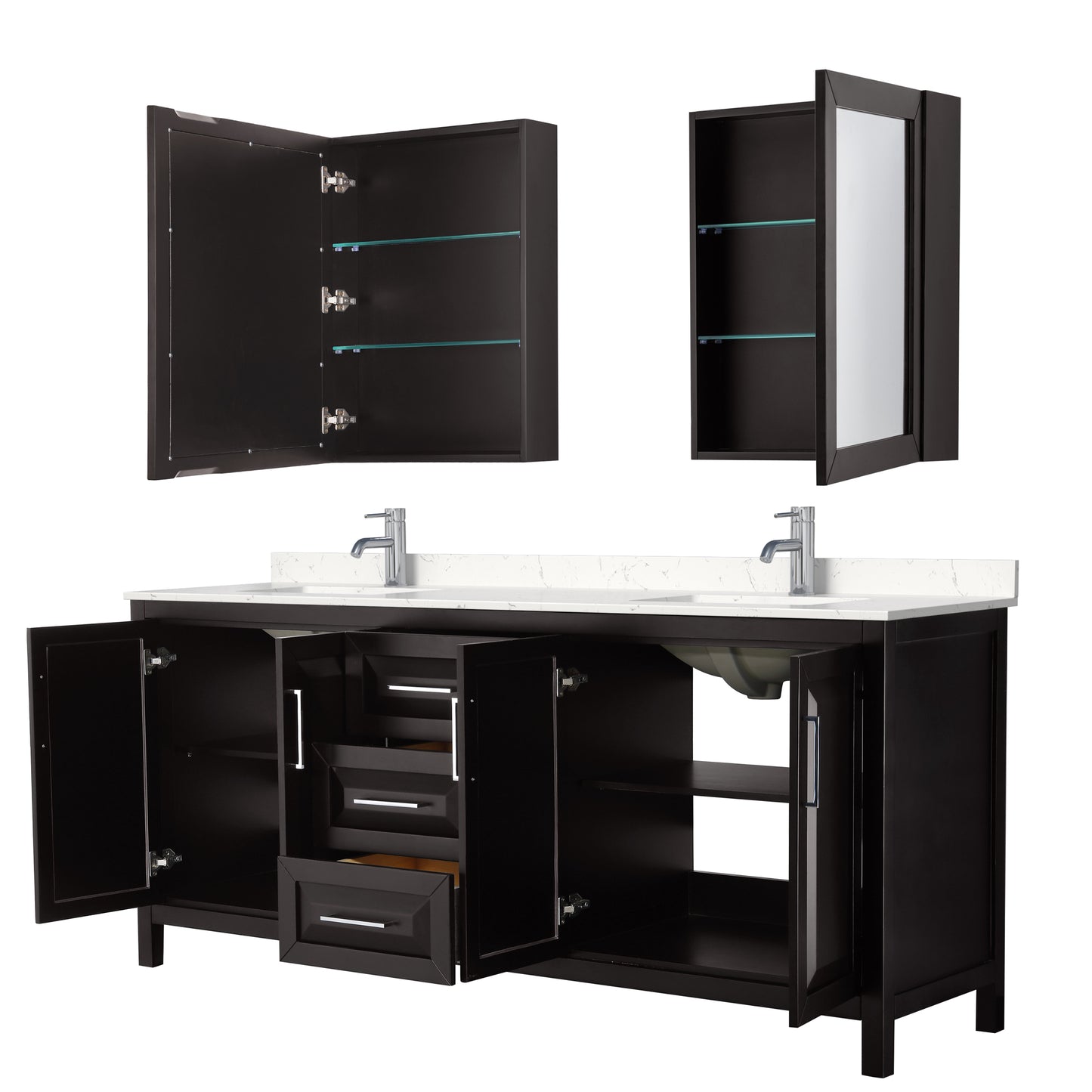 Daria 80" Double Vanity in Espresso, Carrara Marble Top, Medicine Cabinets