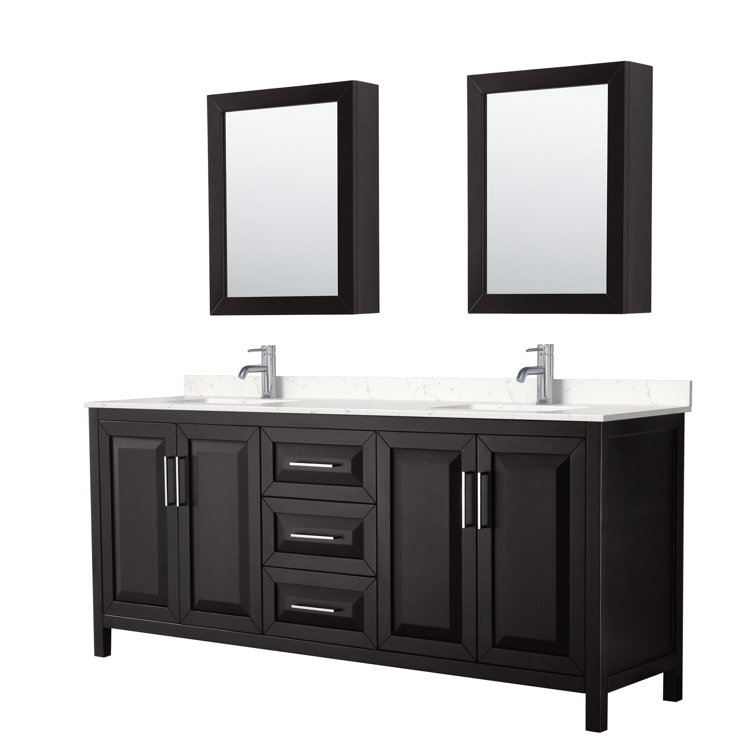 Daria 80" Double Vanity in Espresso, Carrara Marble Top, Medicine Cabinets