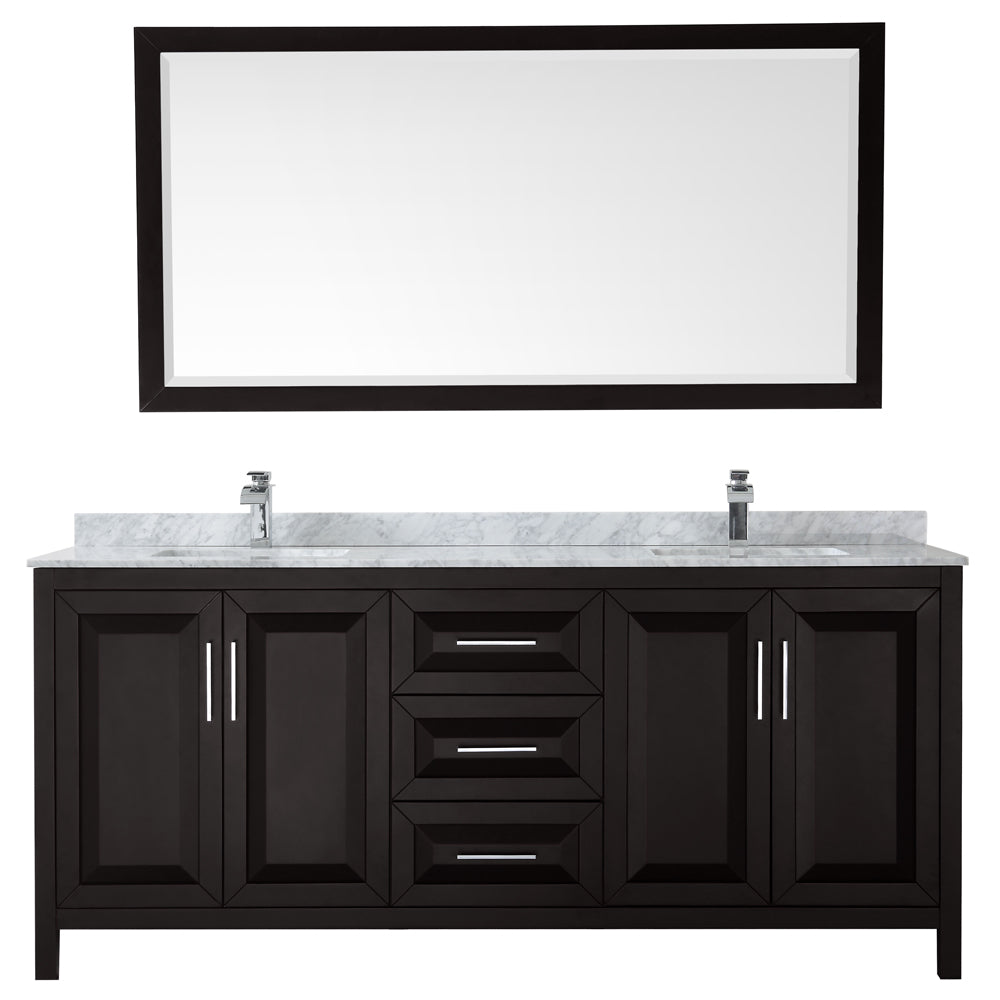 Daria 80" Double Vanity in Dark Espresso, Top, Square Sinks, 70" Mirror