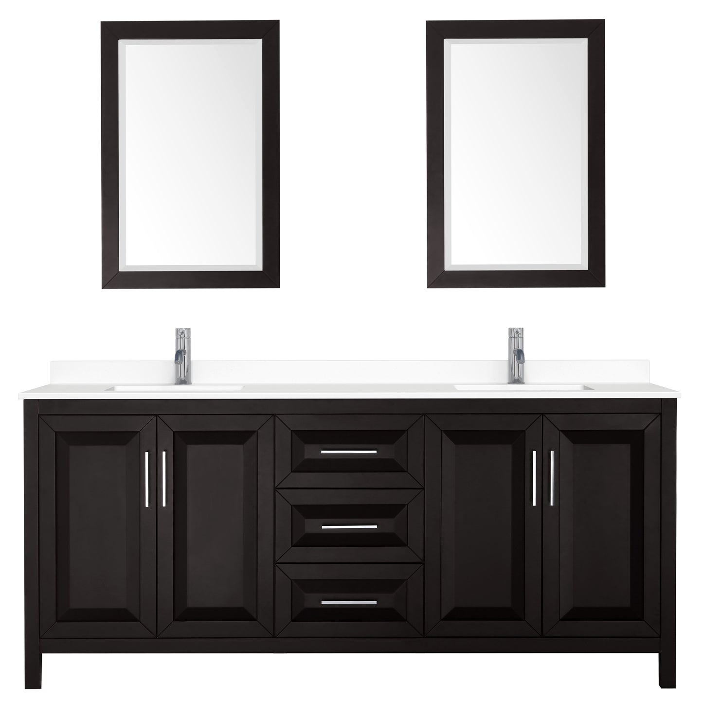 Daria 80" Double Vanity in Dark Espresso, White Cultured Marble Top, 24" Mirrors