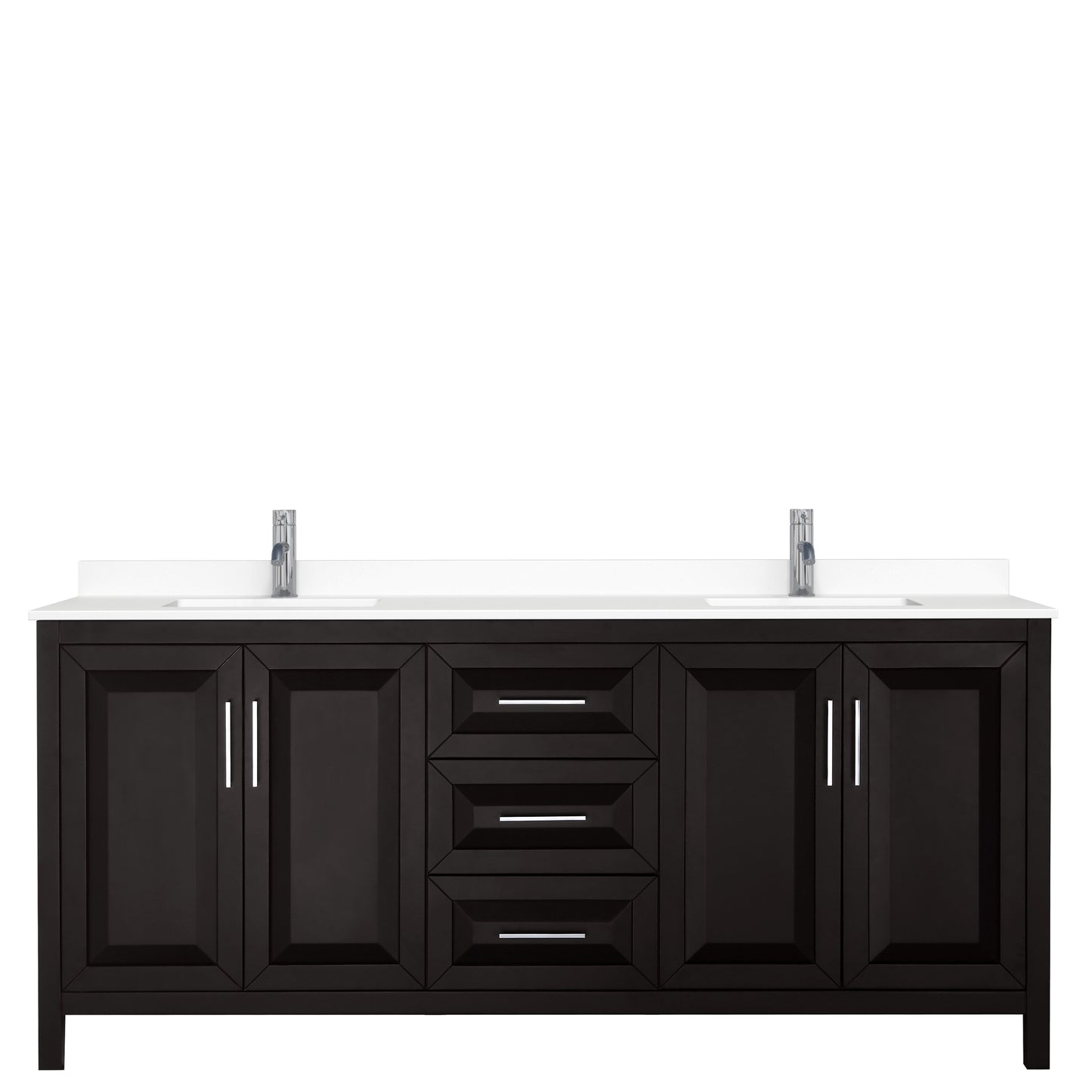 Daria 80" Double Vanity in Dark Espresso, White Cultured Marble Top, Sinks